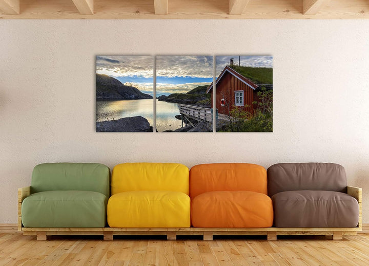 Pixxprint Sonnenaufgang am Fjord Norwegens als XXL Leinwandbild in Übergrösse 180x80cm Gesamtmass 3