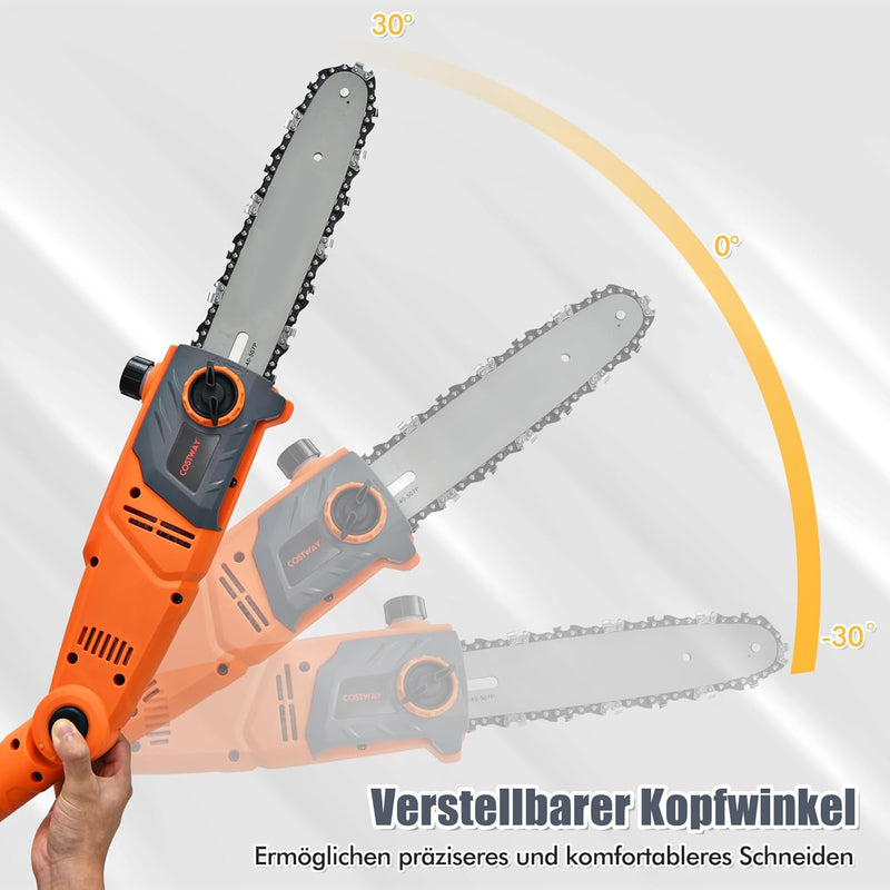 COSTWAY Elektrostangensäge Hochentaster 212-286 cm, Mehrwinkel Stangenkettensäge mit verstellbaren S