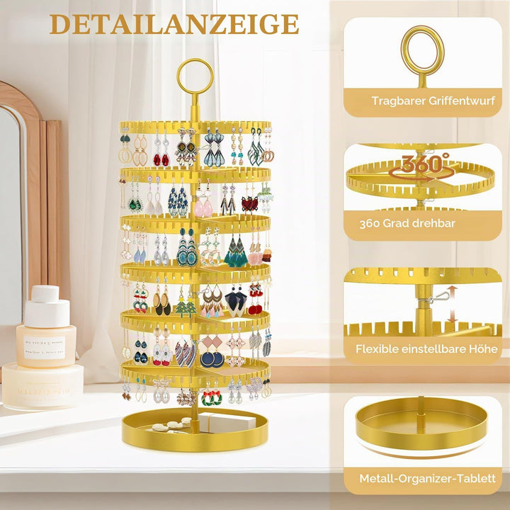 Drehender Ohrring Ständer Halter Organizer Display mit Metalltablett, 6-Stufiger Ladies Verstellbare
