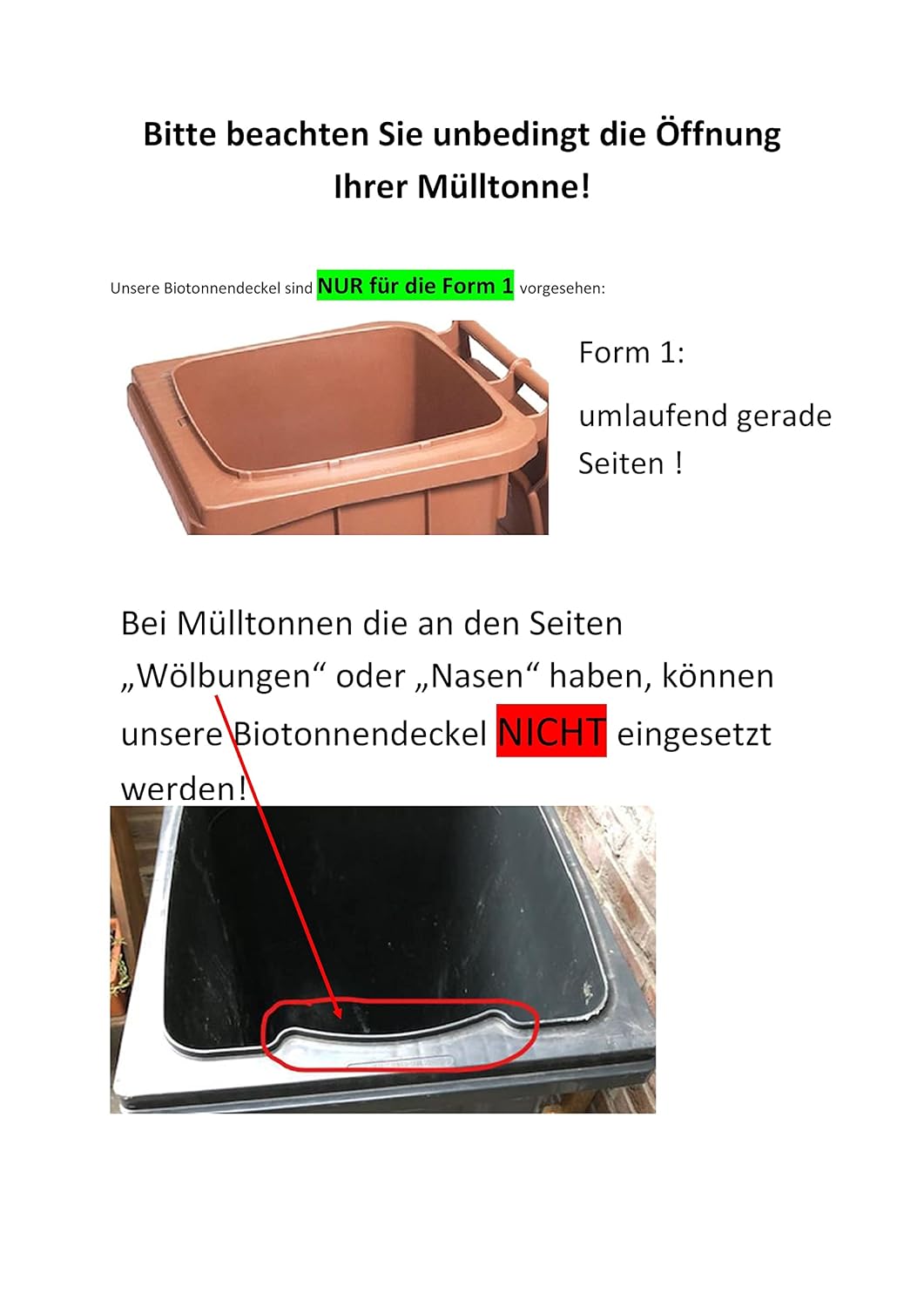 5665 Biotonnendeckel Madenlos für 80 ltr. Tonne der Form 1 (Bitte Form und Masse vor Bestellung