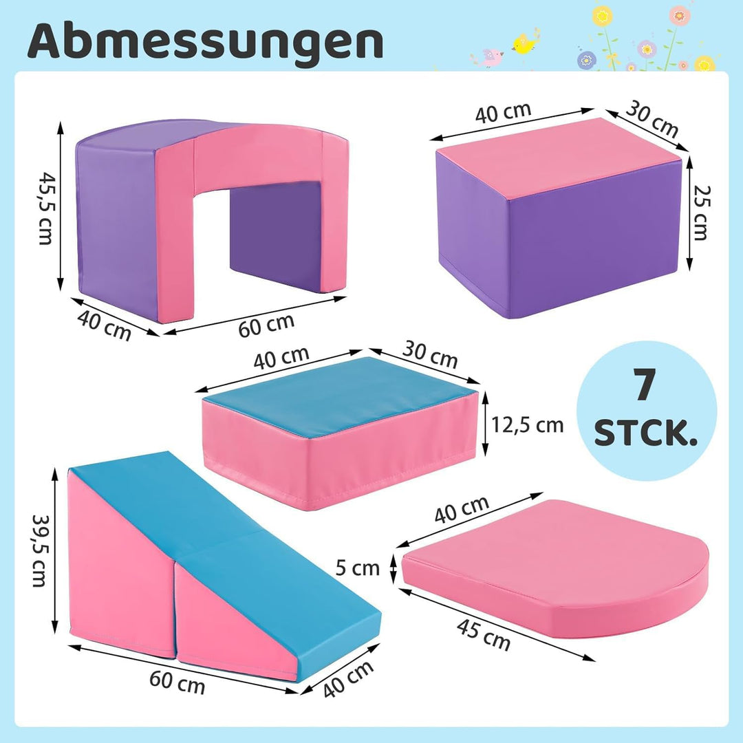 COSTWAY 7 TLG. Schaumstoffbausteine, Softbausteine mit Tunne, Treppe & Rampe, Riesenbausteine zum Kl