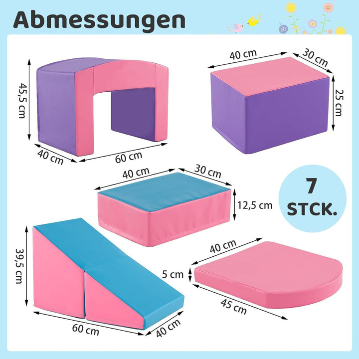 COSTWAY 7 TLG. Schaumstoffbausteine, Softbausteine mit Tunne, Treppe & Rampe, Riesenbausteine zum Kl