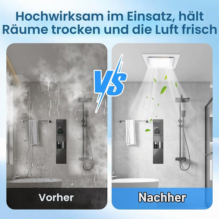 250mm Badlüfter mit LED Licht, Abluftventilator mit 3 Lichtfarben einstellbar, 110 CFM, 6000 K Licht