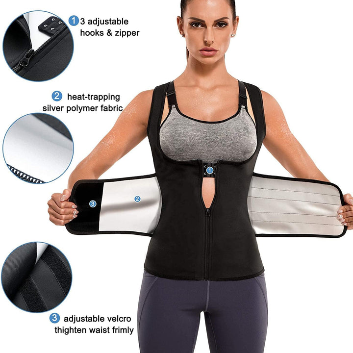 KUMAYES Damen Sauna Effekt Anzug Fitness Taille Waist Trainer Schwitzeffekt Training Tanktop Unterbr