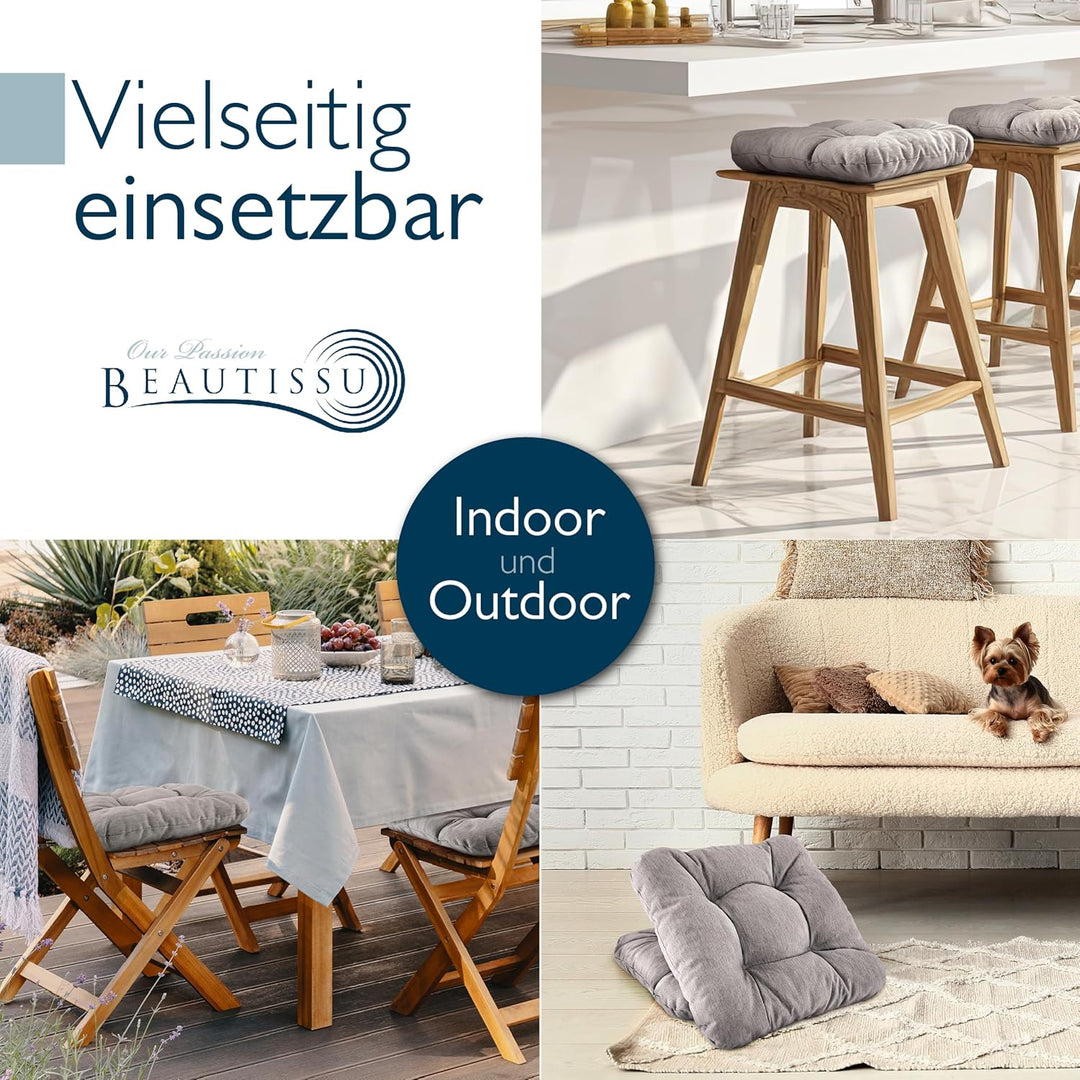Beautissu 2er Set Premium Stuhlkissen 40x40 cm Hellgrau – UV-beständig & Robust Sitzkissen Outdoor 8