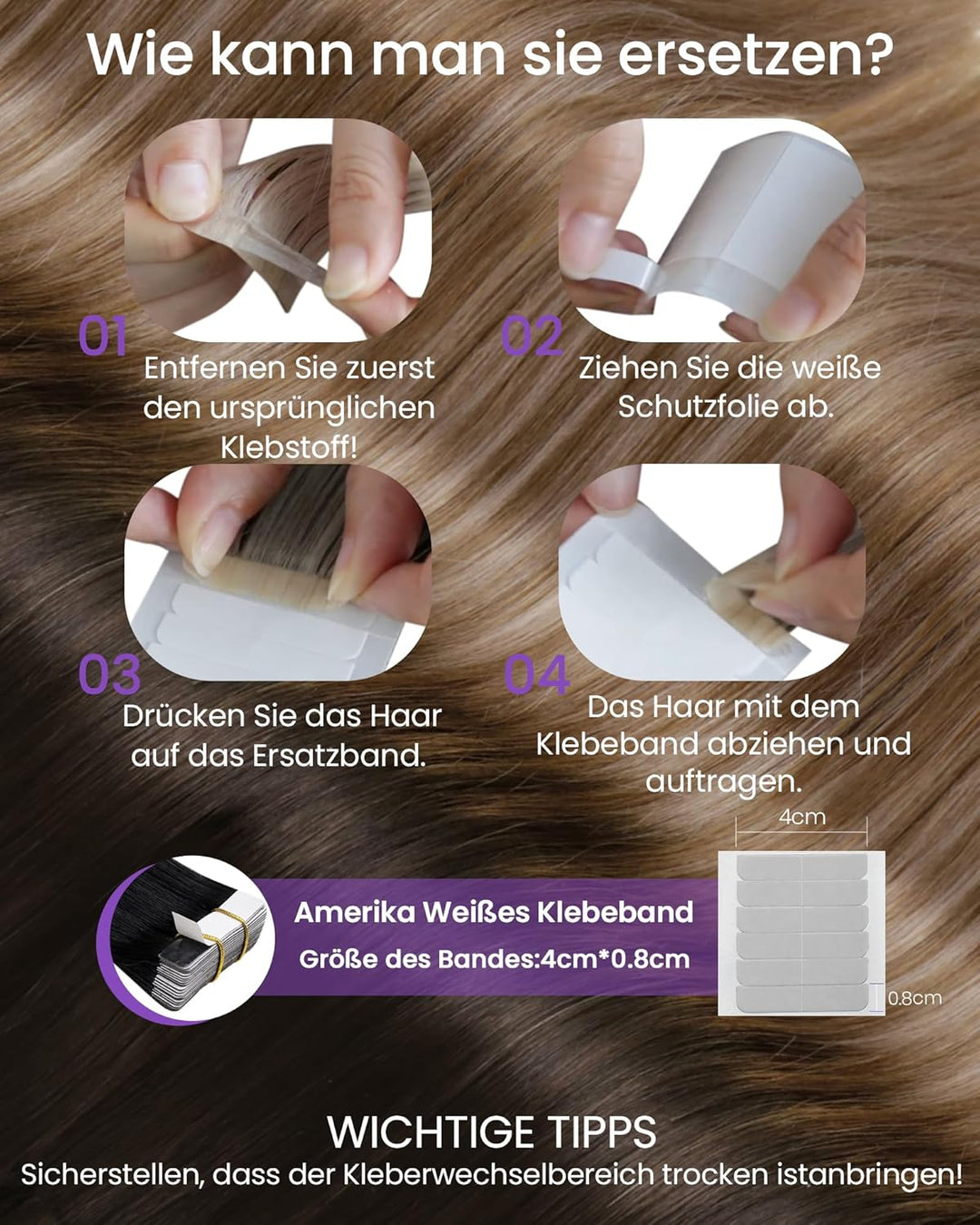 LaaVoo Tape Extensions Echthaar 40cm Dunkel Braun Balayage Mittel Braun Ombre Hell Goldbraun Remy Ta