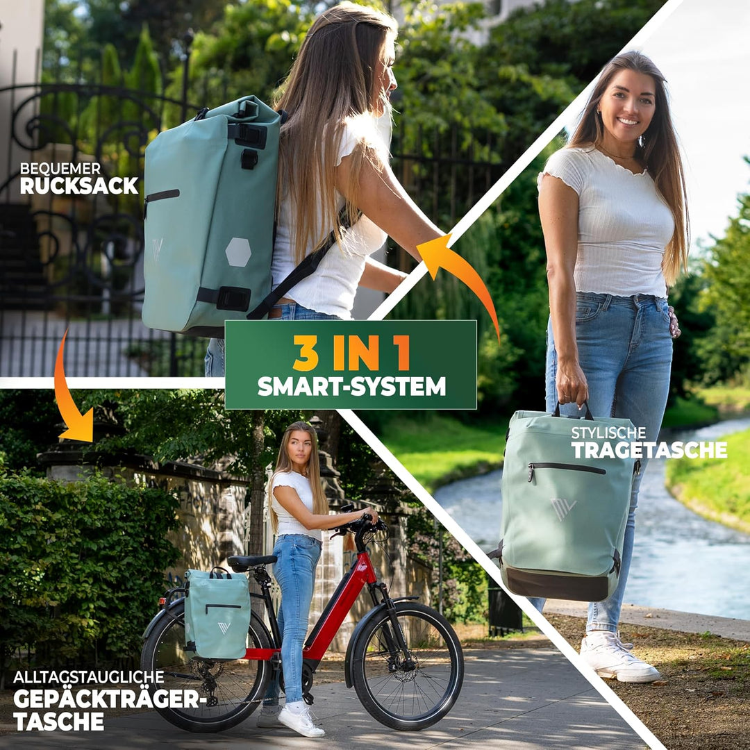MIVELO 3in1 Fahrradtasche für Gepäckträger I Rucksack &amp; Gepäckträgertasche hinten - in 15 Sekunden u
