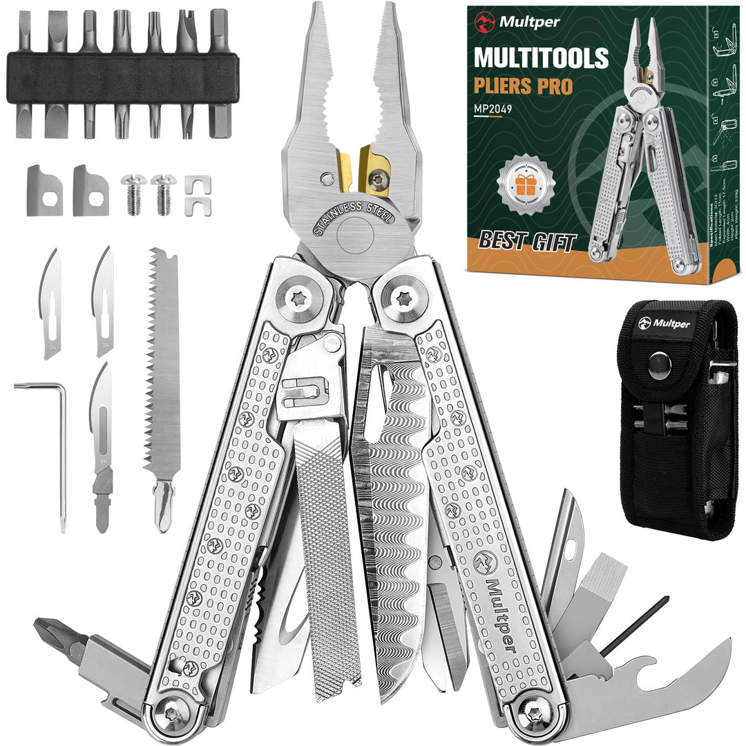 Multitool Werkzeug, Geschenke für Männer, Aufgerüstetes Multi Tool Edelstahl Faltbares mit Damastmes