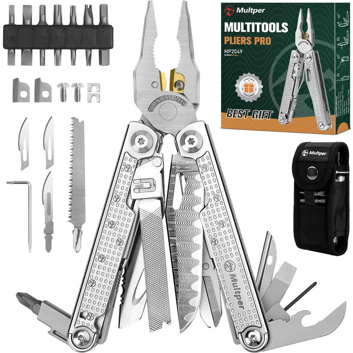 Multitool Werkzeug, Geschenke für Männer, Aufgerüstetes Multi Tool Edelstahl Faltbares mit Damastmes