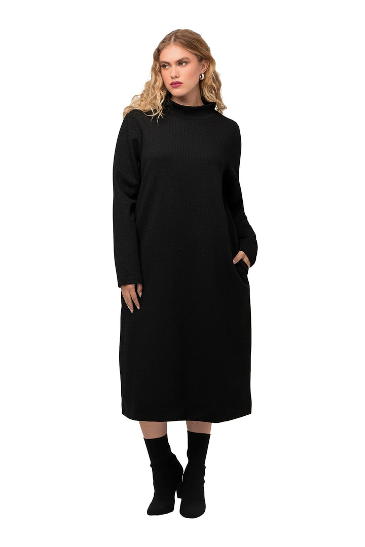 Ulla Popken Damen grosse Grössen Übergrössen Plus Size Sweatkleid, Struktur, Taschen, Stehkragen, La