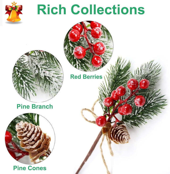 Rote Beeren Weihnachten künstliche Tannenzweige mit Beeren 24Stück Weihnachtsbeeren Hagebutten Deko