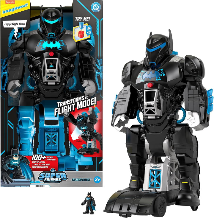 Fisher-Price HBV67 - Imaginext DC Super Freunde Bat-Tech Batbot, 2-in-1-Batman-Spielset mit Roboter,