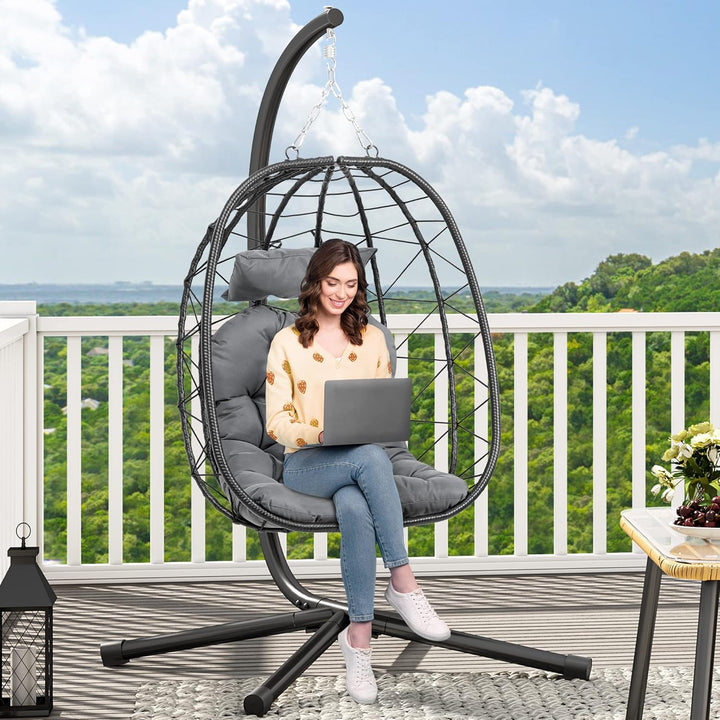 YITAHOME Hängesessel mit Kissen, Max. Belastung 150 kg, Hängesessel Outdoor mit Gestell Körbe 80x65x