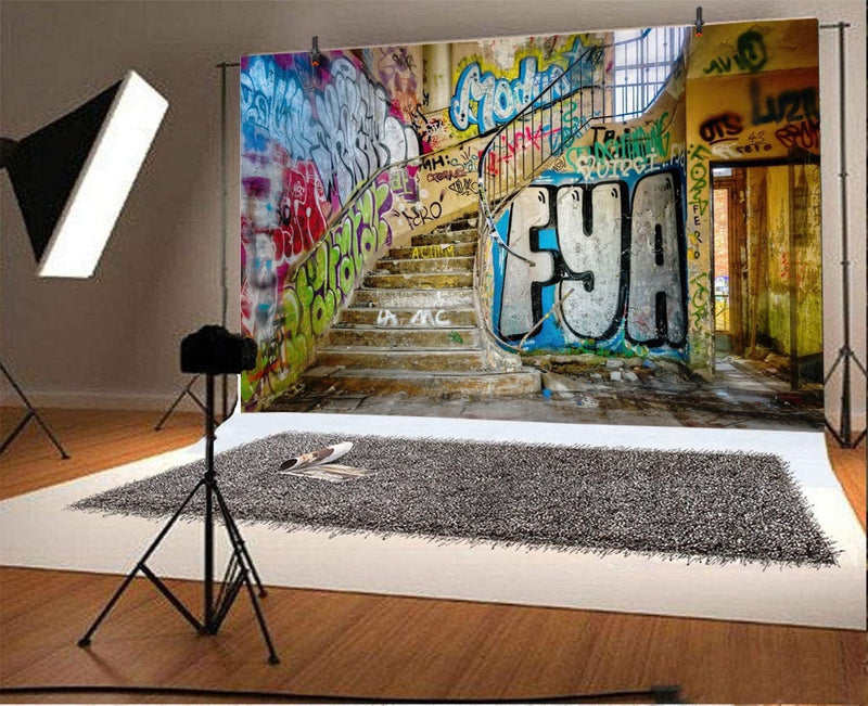 Renaiss 1.8x1.2m Urban Street Graffiti Wand Fotografie Hintergrund Retro Verlassene Schulgebäude Fot