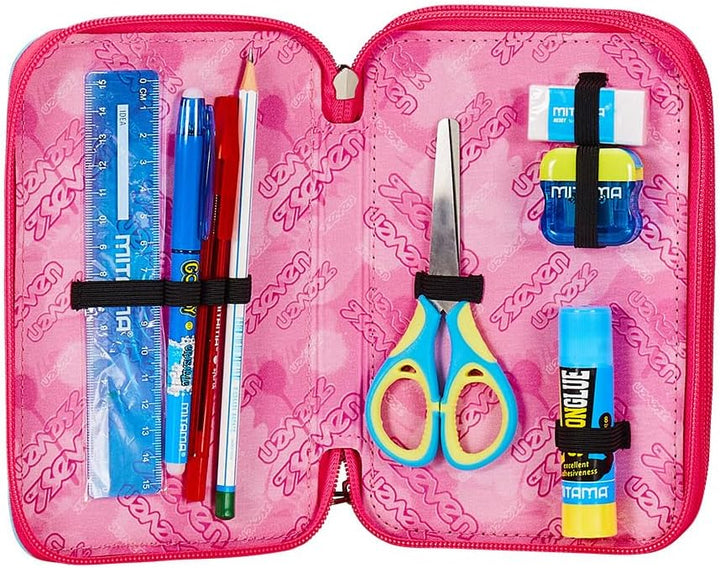 Seven Federmäppchen, Mäppchen, Mehrfarbig, Federtasche für Schreibwaren, Etui komplett mit Bleistift