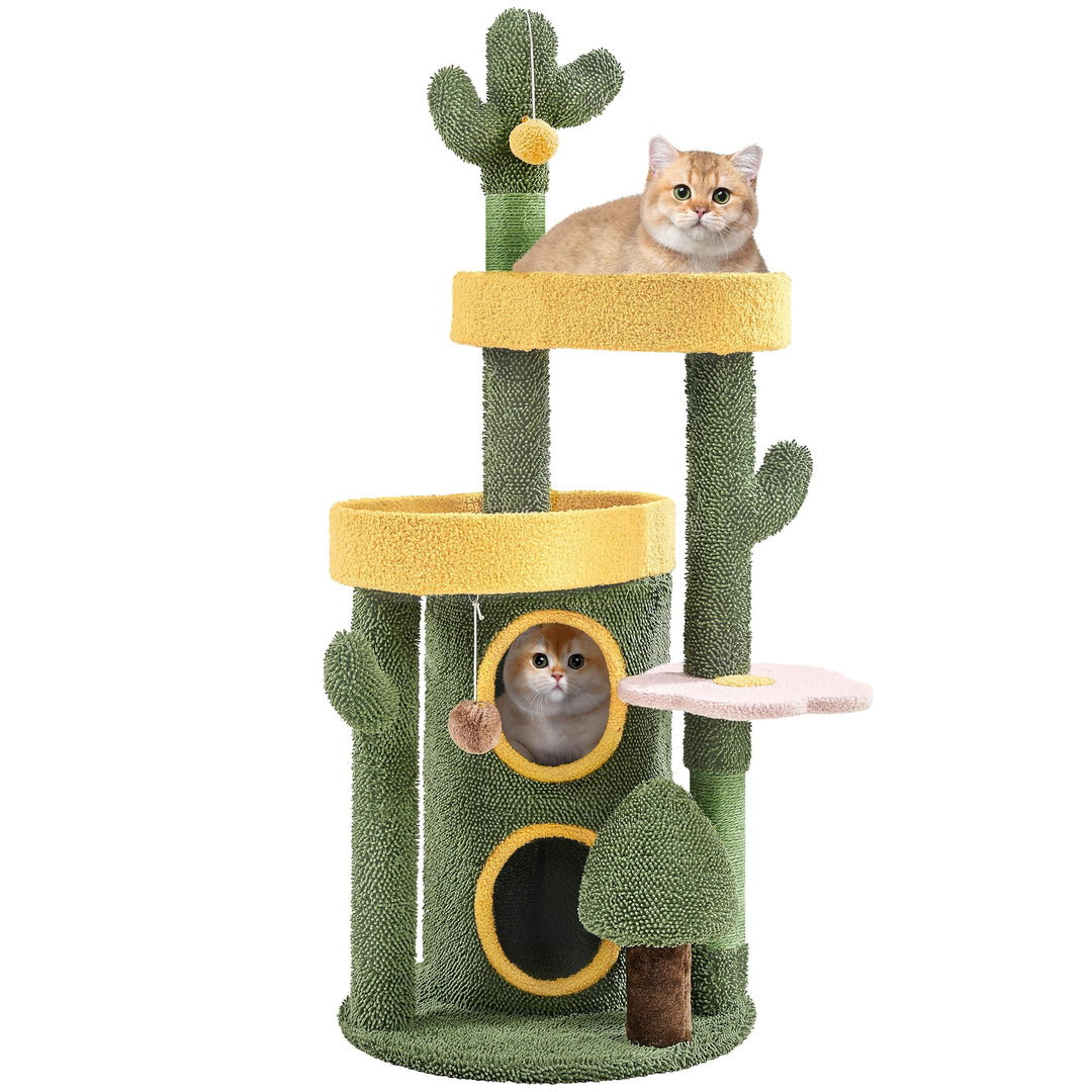 Yaheetech Kaktus Kratzbaum, Oase-Thema Moderner Katzenbaum 123 cm hoch, Stilvoller Kletterbaum für 2