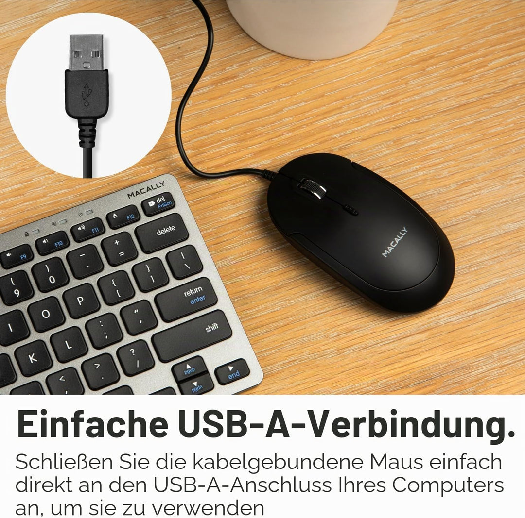 Macally Stille USB-Maus - Schlank & Kompakt für Apple Mac oder Windows PC Laptop/Desktop - Mit Optis