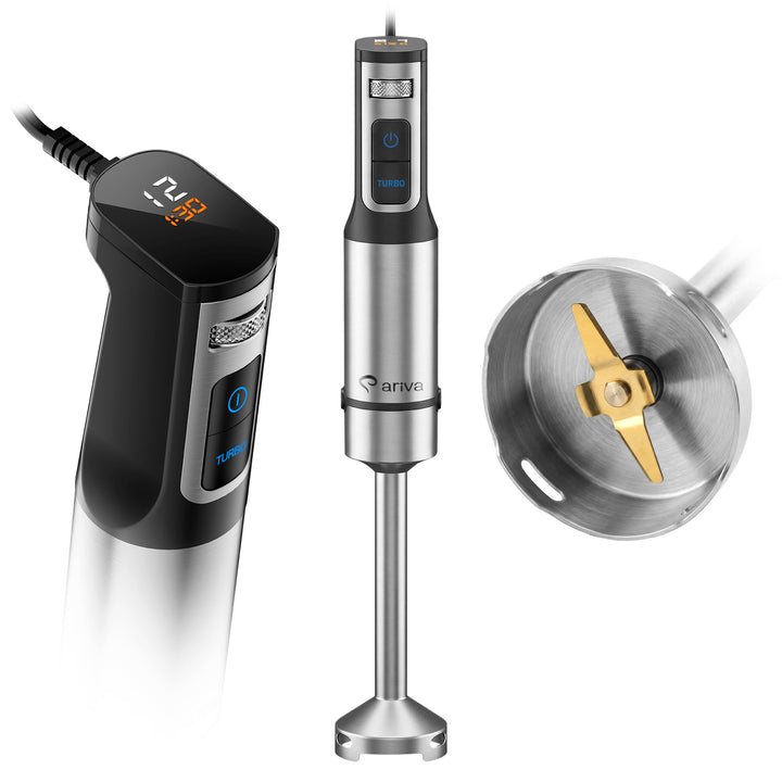 ARIVA Stabmixer 1200W Edelstahl – Handmixer mit LED-Display & Timer, Titan-beschichtete Klingen, 12