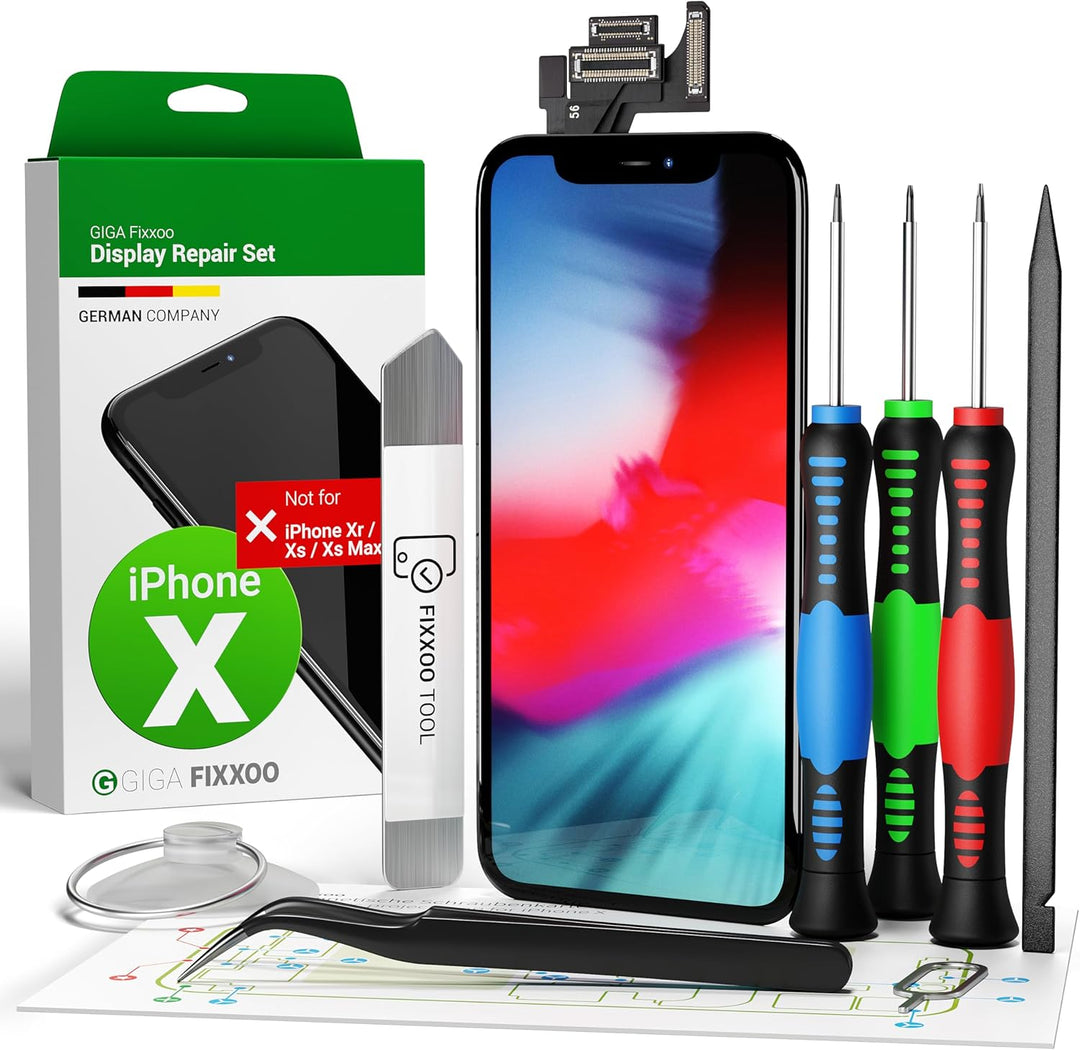 GIGA Fixxoo® iPhone X Display Original [inkl. Werkzeug-Kit] - Retina LCD Glas mit Touchscreen - Orig