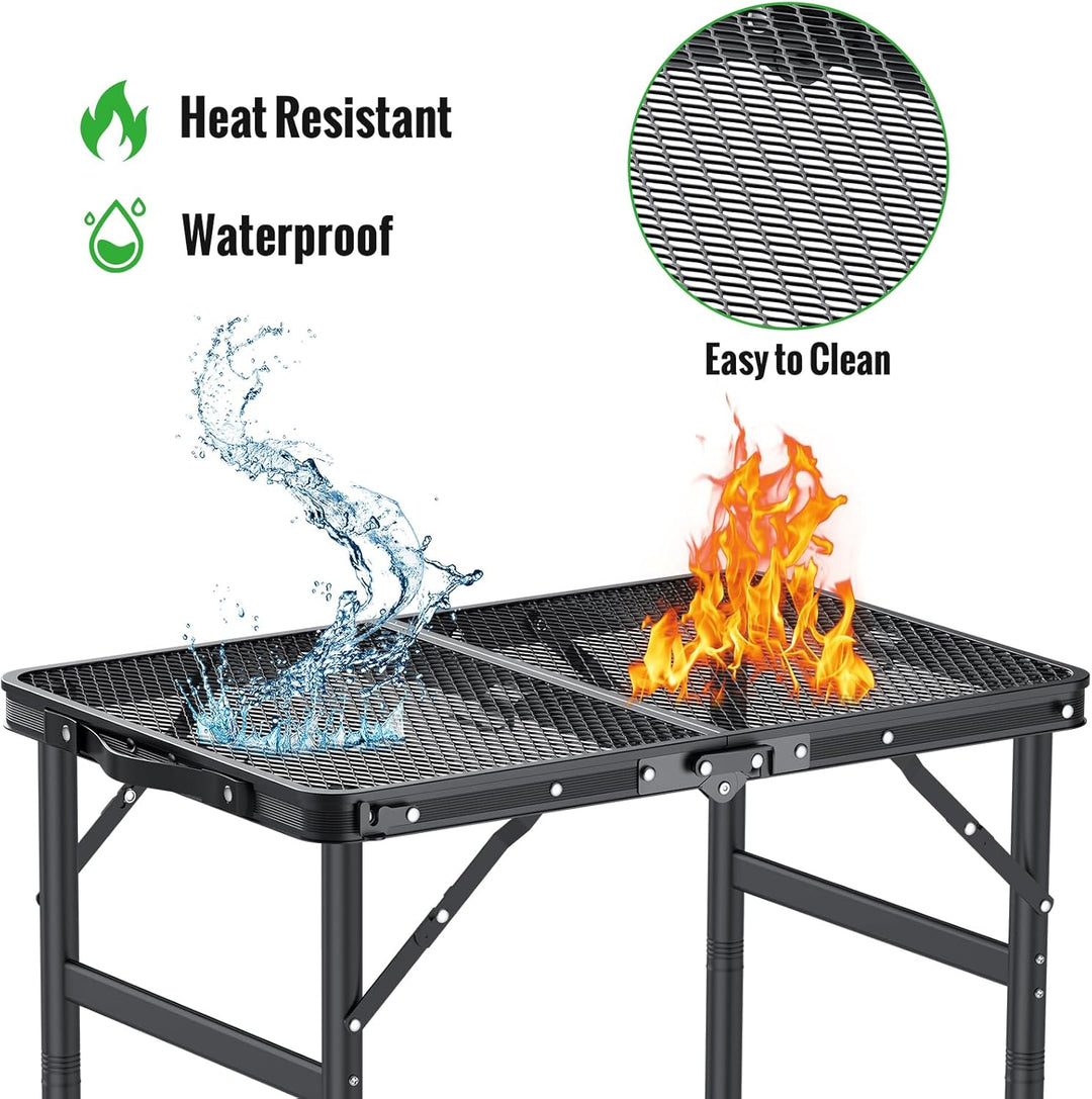 GARLLEN Grilltisch klappbar, 60x40cm & 3 Höhenverstellbar(27/51/75cm), Leicht und Tragbar, Klapptisc