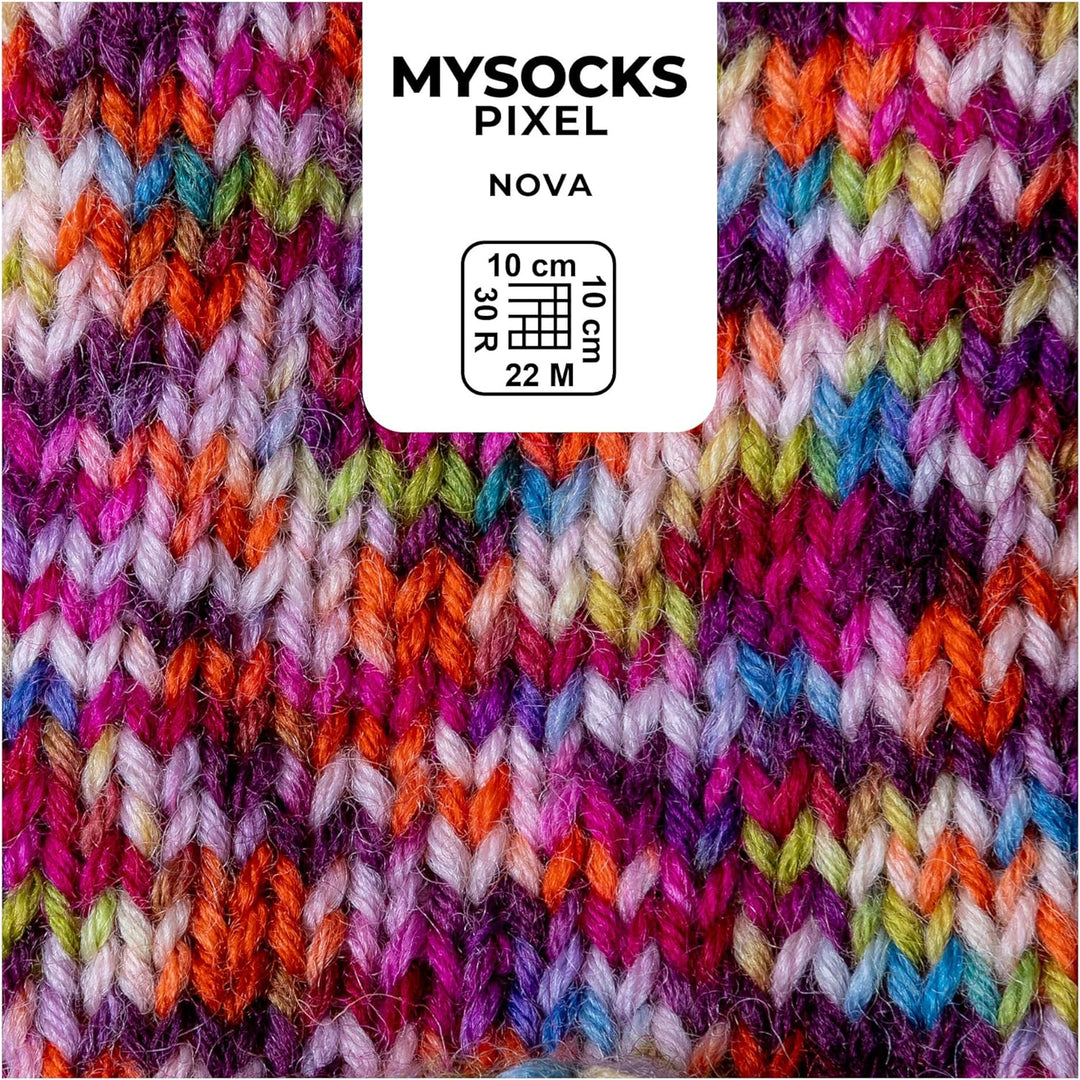 myboshi mysocks Pixel, 6-fädige Sockenwolle, strapazierfähig, Garn aus Schurwolle, filzfrei, 150g, L