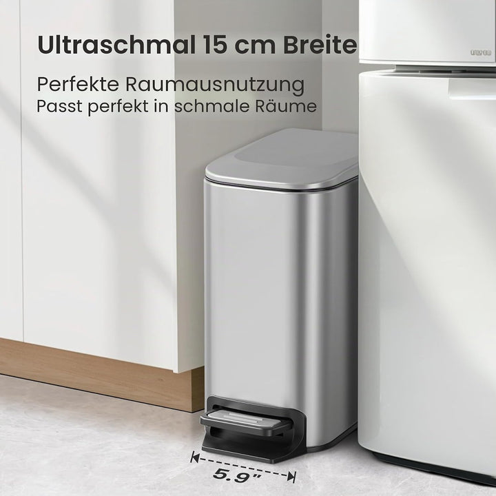 Cesun Kleiner Badezimmer-Abfalleimer mit Deckel Soft Close, Trittpedal, 6 Liter, Edelstahl Mülleimer