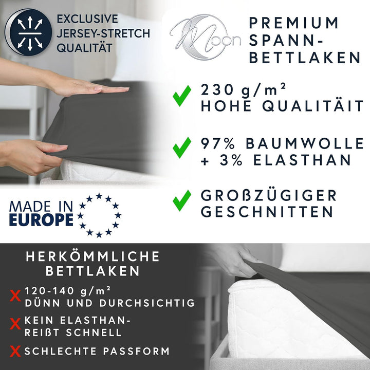 MOON-Luxury Spannbettlaken Spannbetttuch Jersey Stretch 230g/m² für Wasserbetten, Boxspringbetten un
