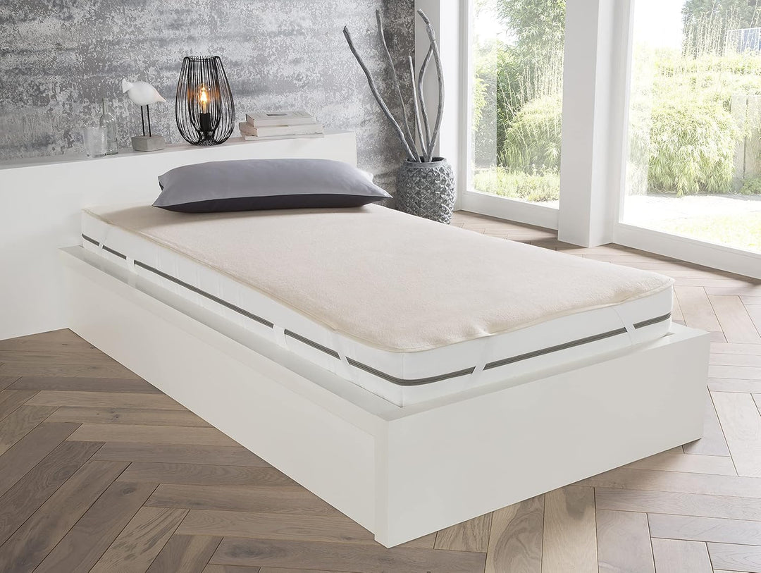 Vita Matratzenschoner 160x200 cm - atmungsaktive Baumwollauflage weiss Natur ohne knistern, mit Band