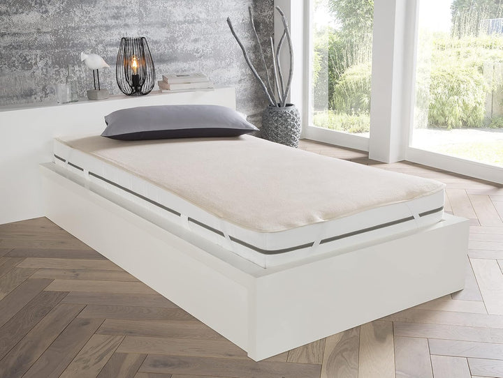 Vita Matratzenschoner 160x200 cm - atmungsaktive Baumwollauflage weiss Natur ohne knistern, mit Band