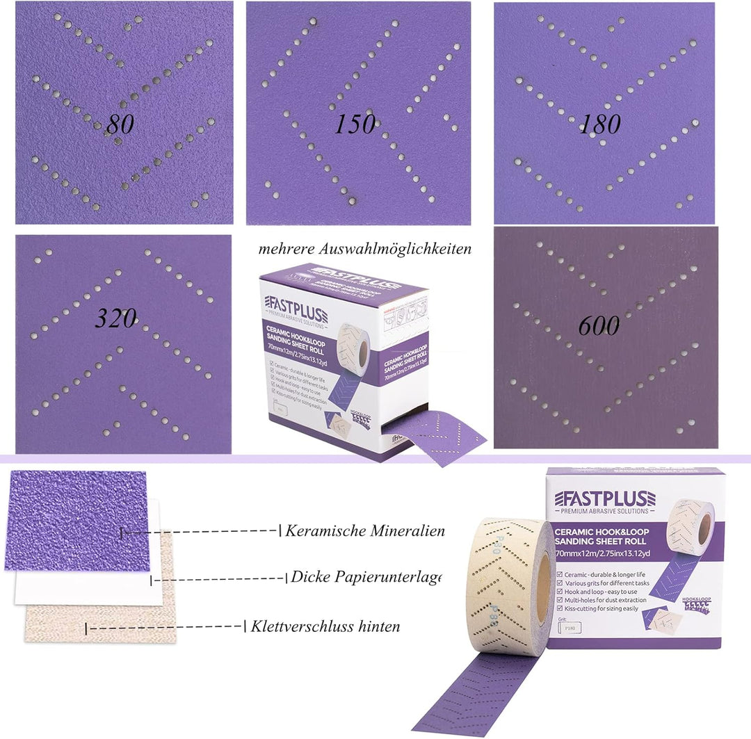 Clean Schleifpapier Rolle Purple Clean Schleifrolle 70 mm x 12 m Multi-Hole Schleifblattrolle Rechte
