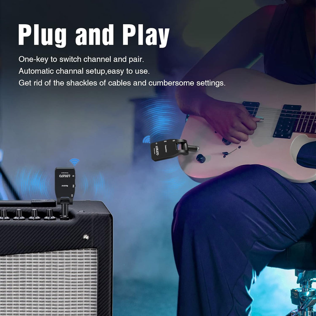 LEKATO 2.4GHz Aufgerüstet Wireless Gitarrensystem E Gitarren Sender mit Kabellos Gitarre Transmitter
