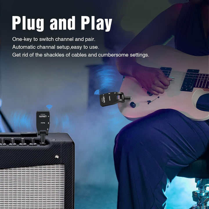 LEKATO 2.4GHz Aufgerüstet Wireless Gitarrensystem E Gitarren Sender mit Kabellos Gitarre Transmitter