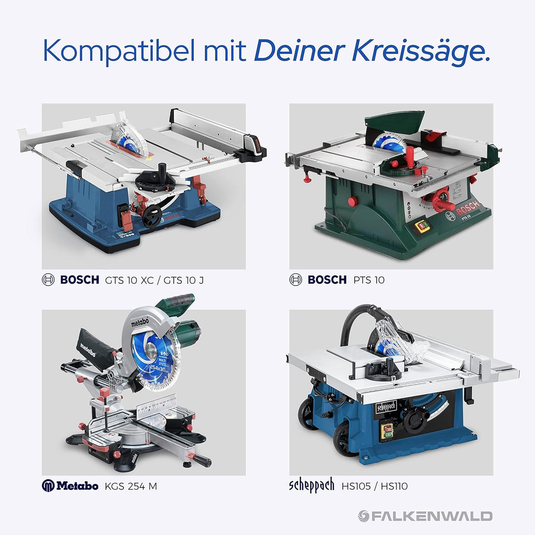 FALKENWALD ® Sägeblatt 254x30 80 Zähne ideal für Holz, Metall & Alu - Multi Kreissägeblatt 254 x 30