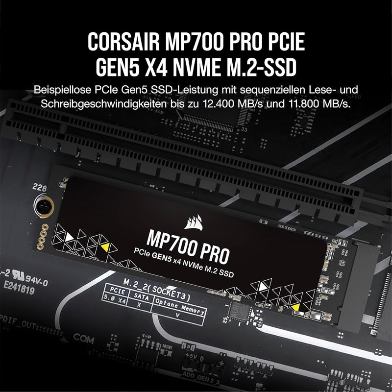 Corsair MP700 PRO 2TB M.2 PCIe Gen5 x4 NVMe 2.0 SSD - M.2 2280 - Bis zu 12.400MB/sec Sequentielles L