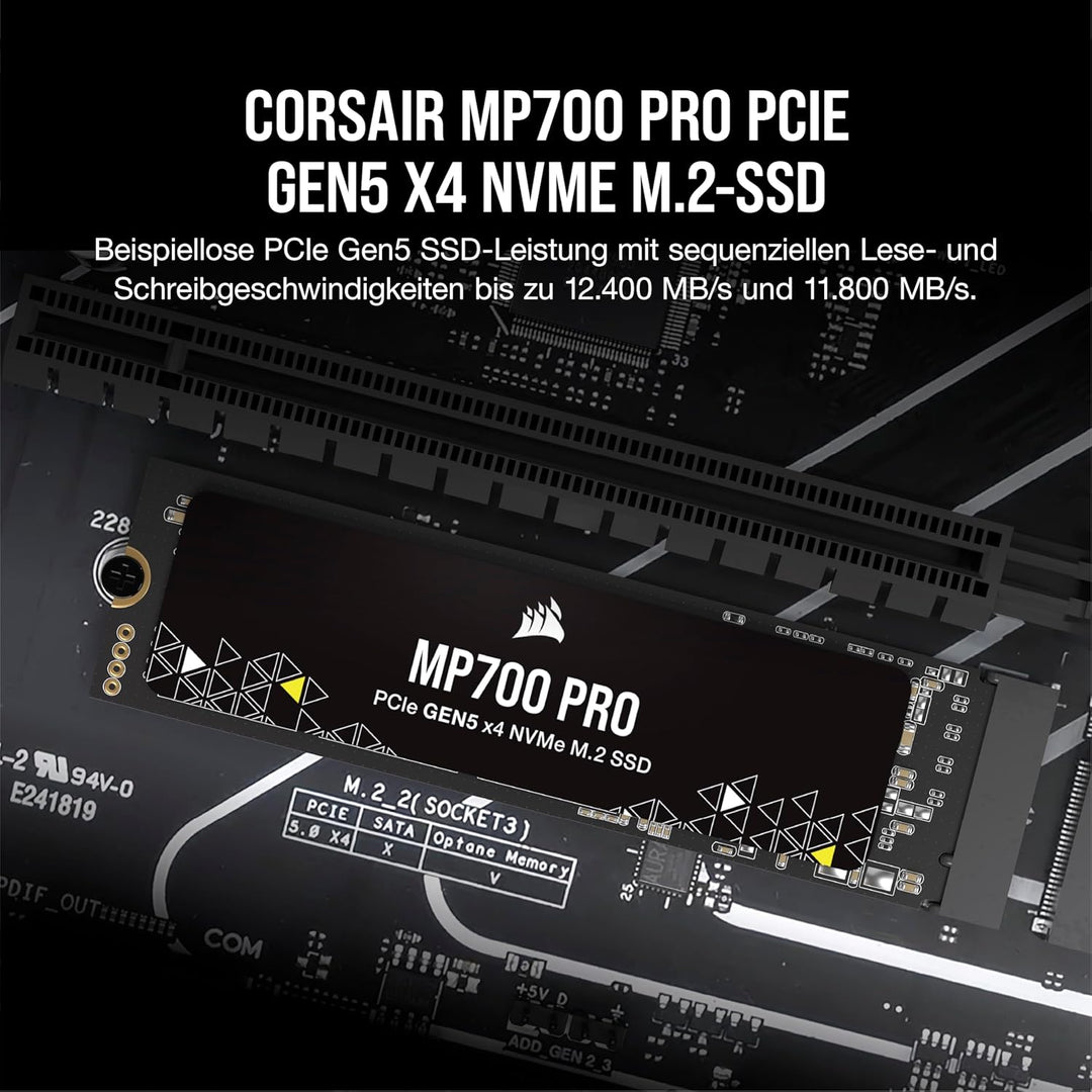 Corsair MP700 PRO 1TB M.2 PCIe Gen5 x4 NVMe 2.0 SSD - M.2 2280 - Bis zu 11.700MB/sec Sequentielles L