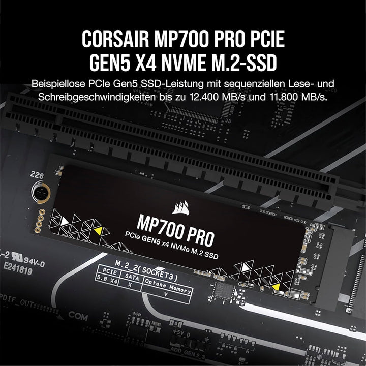Corsair MP700 PRO 1TB M.2 PCIe Gen5 x4 NVMe 2.0 SSD - M.2 2280 - Bis zu 11.700MB/sec Sequentielles L
