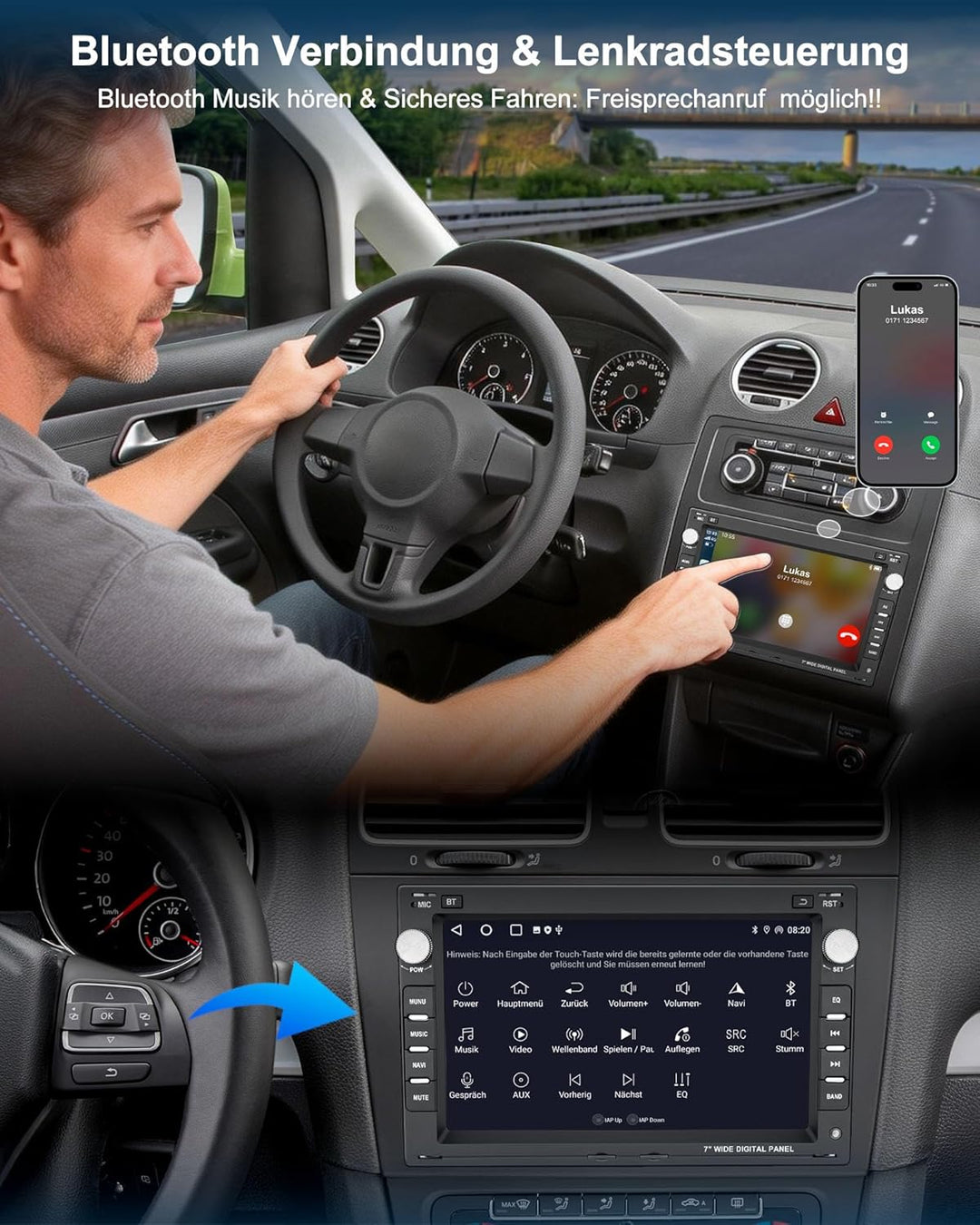 Autoradio mit Bildschirm 2+64G Bluetooth Radio für VW Golf 4 Polo 9N T5 Passat B5 Seat Skoda, 2DIN 7