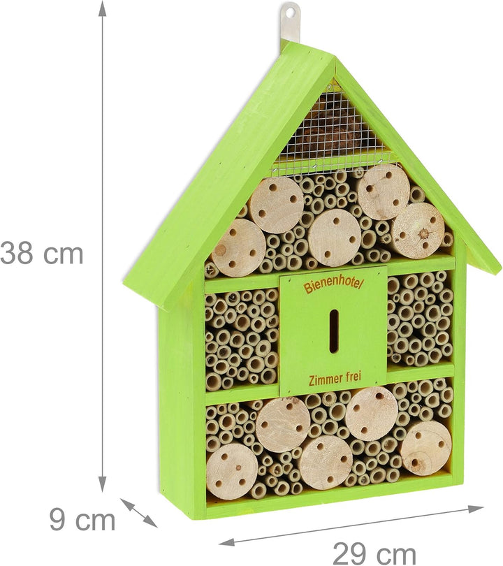 Relaxdays Bienenhotel, Nisthilfe Wildbienen, Garten, Balkon, Insektenhotel zum Aufhängen, Holz, HBT