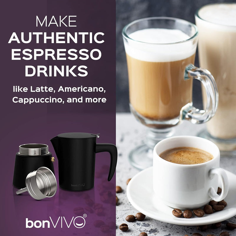 bonVIVO Espressokocher Induktion geeignet - Edelstahl Kaffeekocher in Chrom-Optik m. Wasserkessel u.