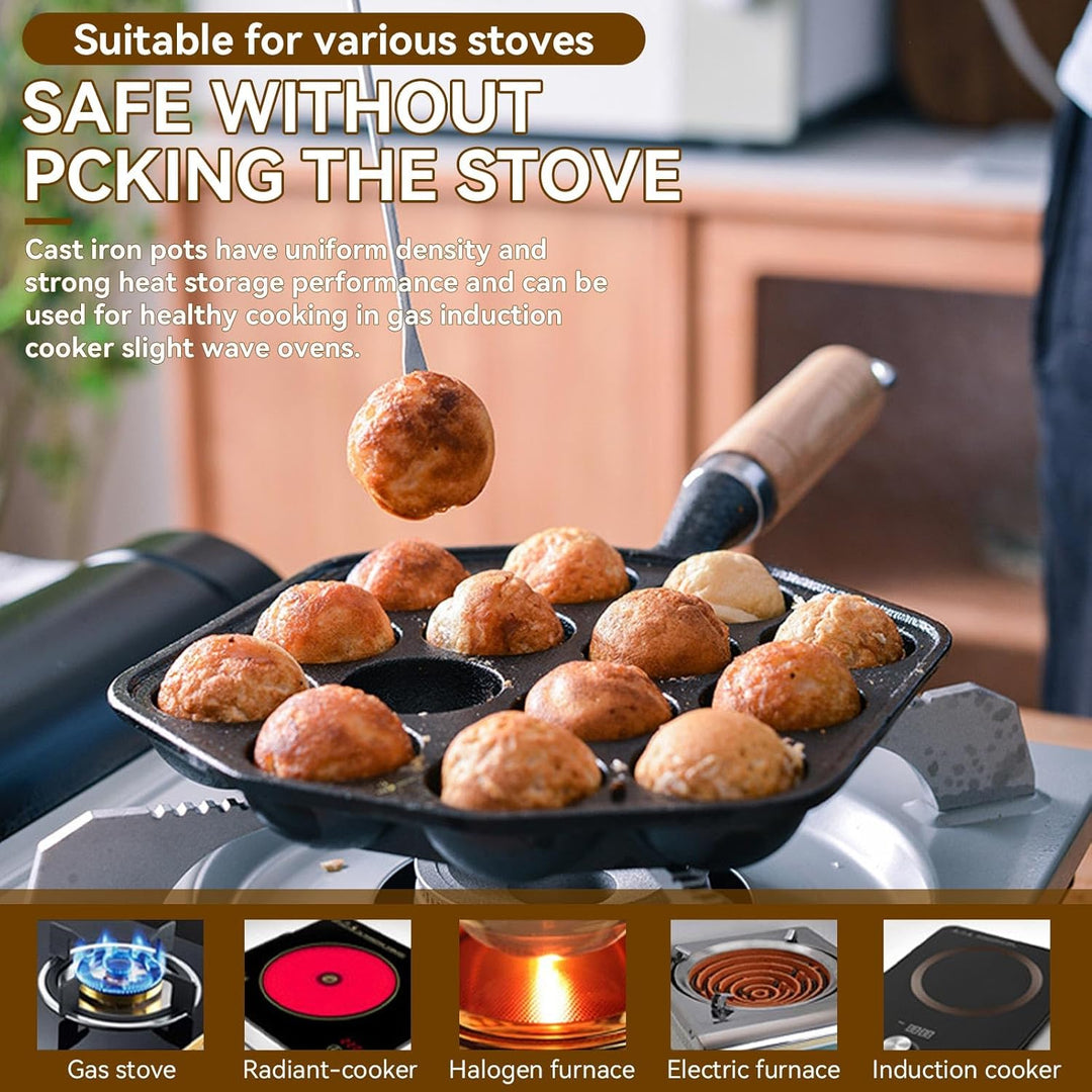 Cyrank Poffertjes Pfanne, Takoyaki Pfanne, Fleischbällchen Former, 14 Löcher, Antihaftbeschichtete T