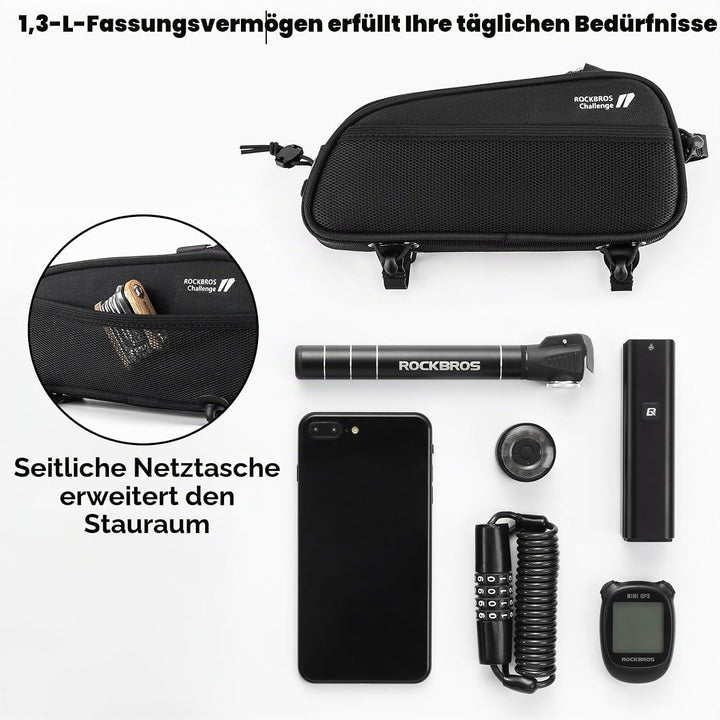 ROCKBROS Fahrrad Rahmentasche Oberrohrtasche mit Kabelöffnung, Schlankes Beinschonendes Design Top T