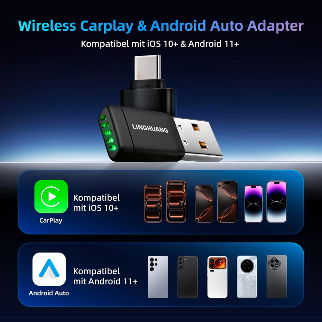 LINGHUANG CarPlay Wireless Adapter & Android Auto, Mini Wireless CarPlay Adapter Upgrade von Wired a