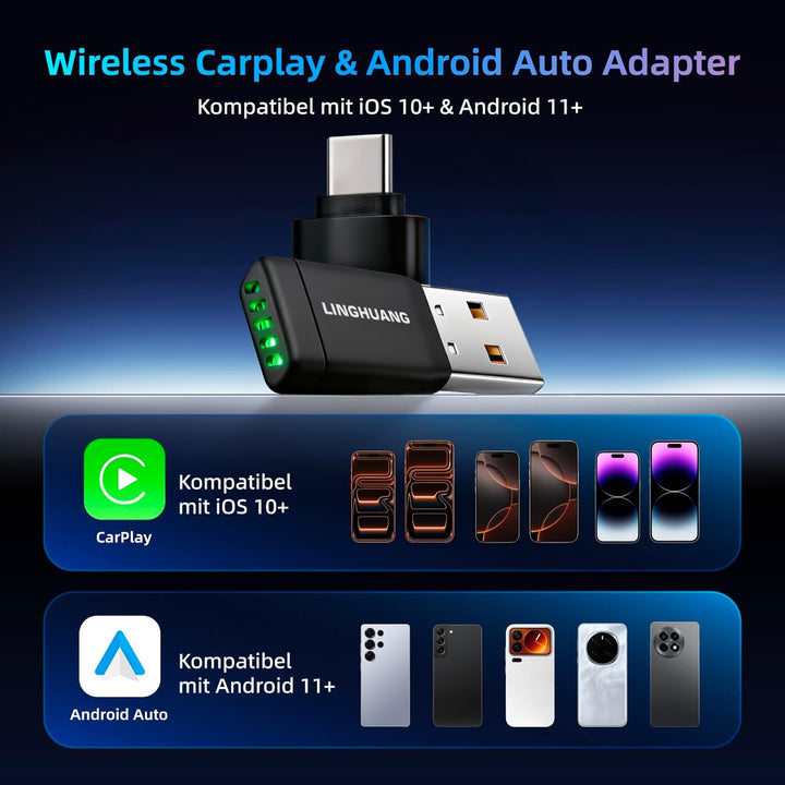 LINGHUANG CarPlay Wireless Adapter & Android Auto, Mini Wireless CarPlay Adapter Upgrade von Wired a