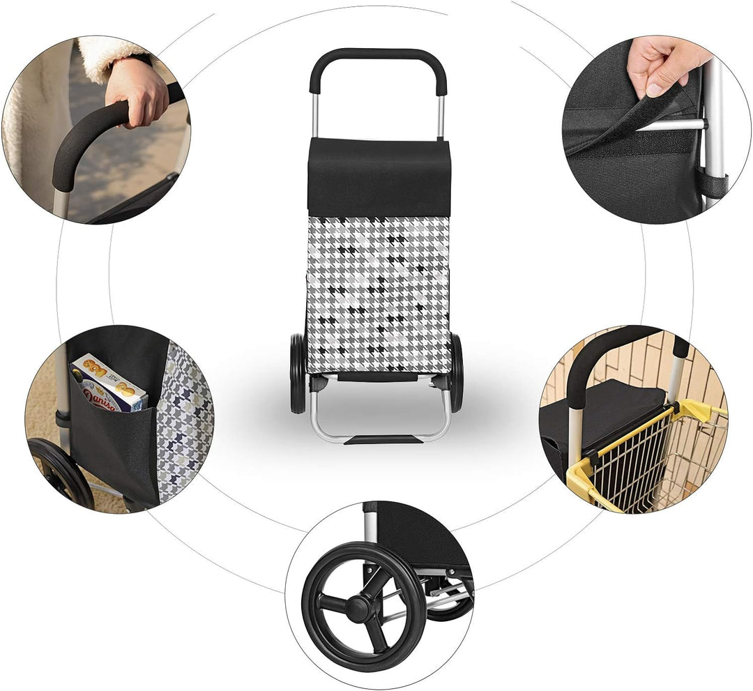 SONGMICS Einkaufstrolley, Einkaufswagen, mit Rädern, Fassungsvermögen 40 L, mit Taschen, leisen Räde