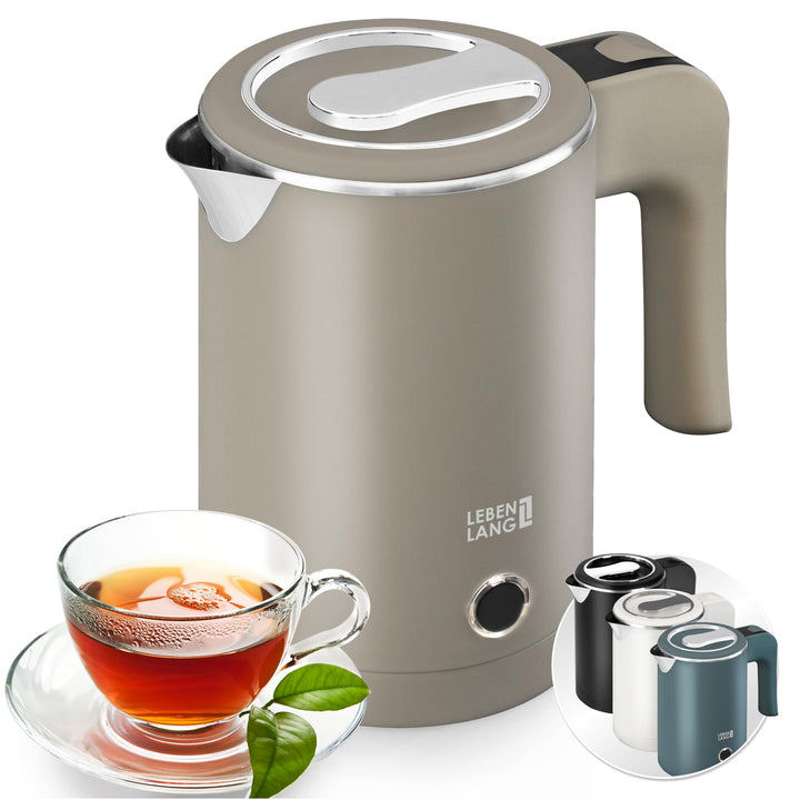 LEBENLANG Edelstahl Reisewasserkocher Klein - 500ml & BPA-Frei I 600W Mini Wasserkocher Klein Khaki