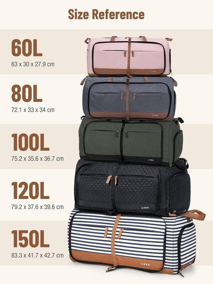 Lekesky Reisetasche Grosse 80L mit Schuhfach, Faltbare Reisetasche Weekender Damen fur Reisen, Krank