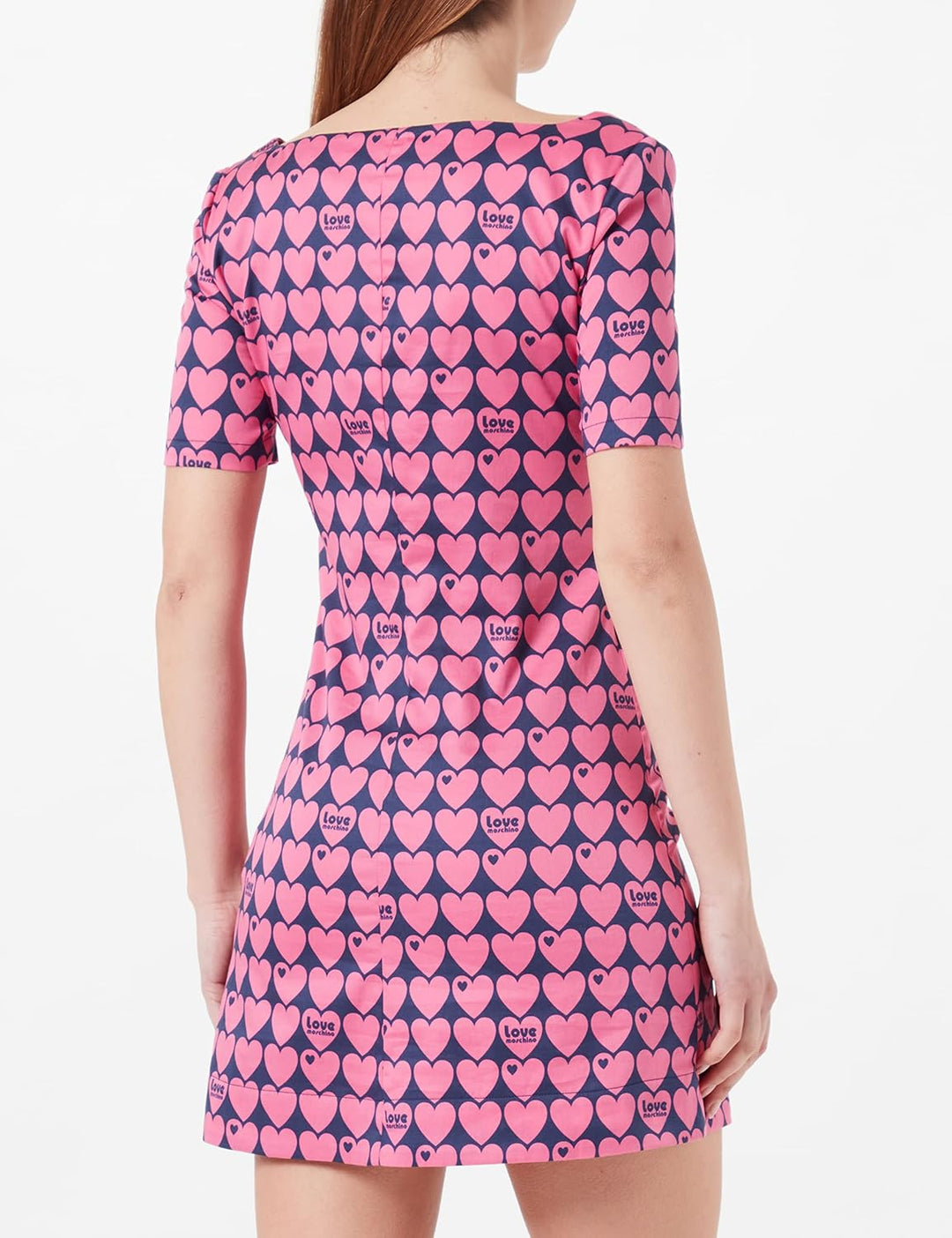 Love Moschino Damen Slim Fit Short with Square Neckline Dress 32 Blue Fuchsia, 32 Blue Fuchsia