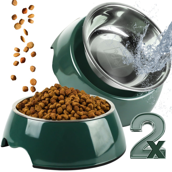 ne&no® Futternapf 2er Set für kleine Hunde und Katzen [Gr. S / 170 ml] Doppelnapf Katze rutschfest |