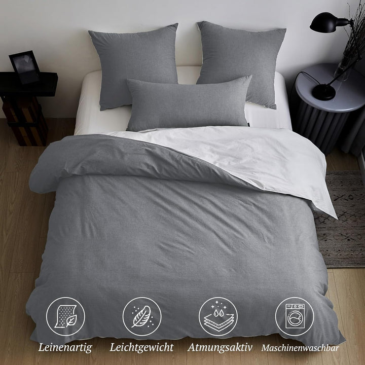 SOULFUL Bettwäsche 135x200 Baumwolle 2 Teilig, Bettwäsche-Sets Dunkelgrau2 mit Reissverschluss, Ähnl