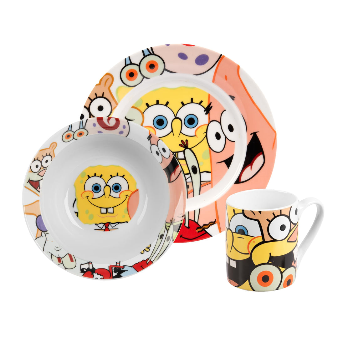 United Labels Spongebob Schwammkopf Frühstücksset Kinder, mit Spongebob, Geschirr Set Porzellan, 3-t